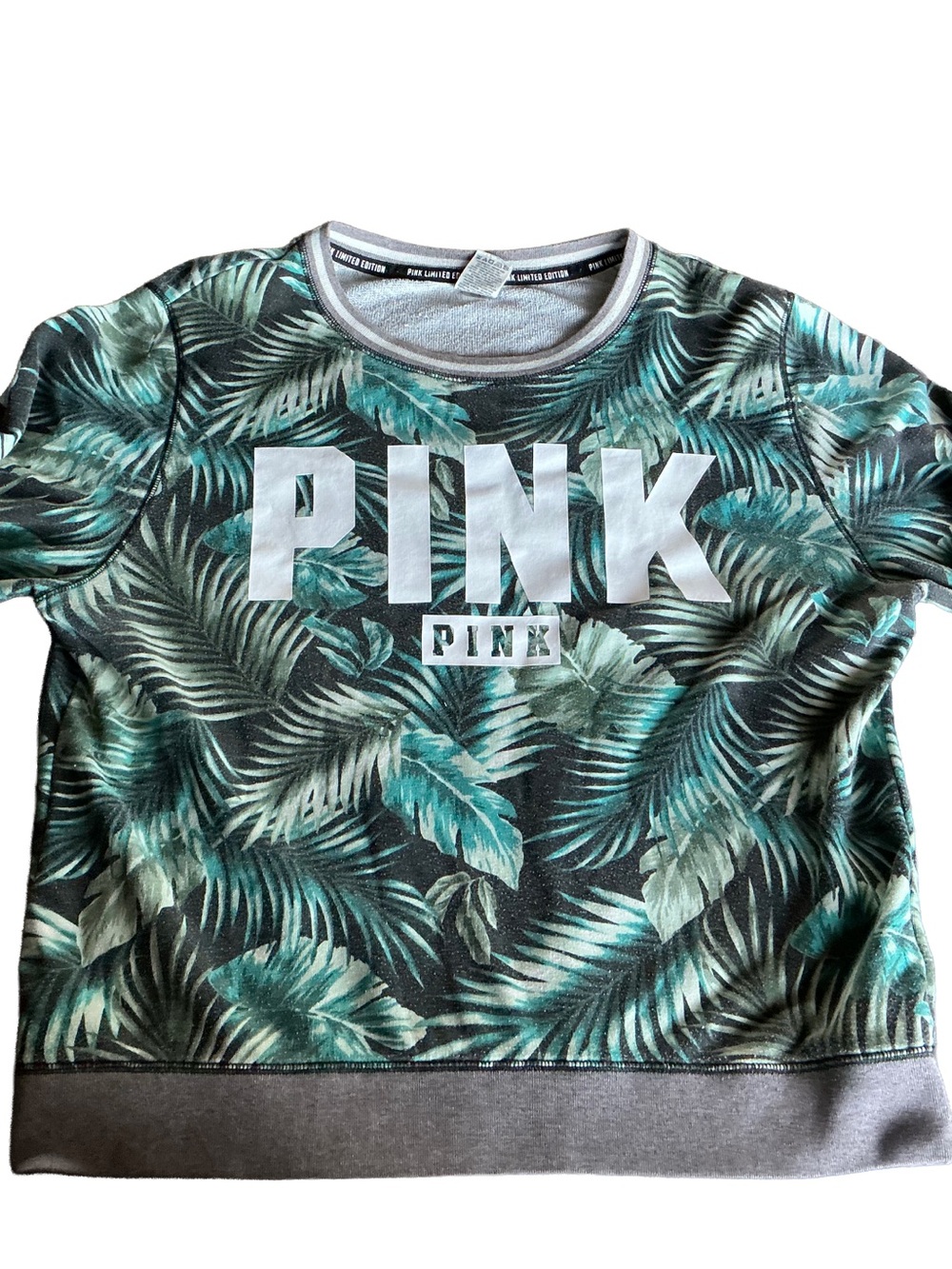 Victoria's Secret PINK Tropical Palm-Print Crewneck Sweatshirt in Green